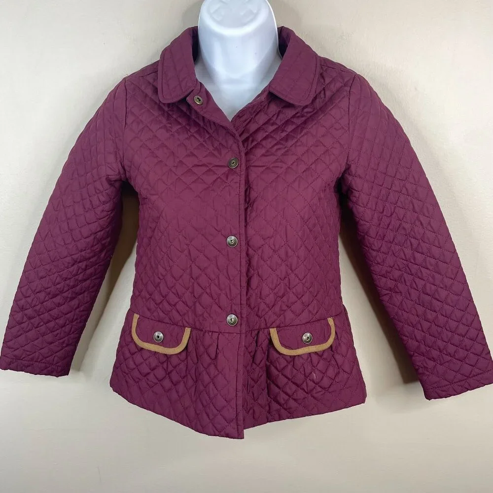 Gymboree Old Money Equestrian Quilted Jacket Girl Medium Burgundy Pockets Preppy